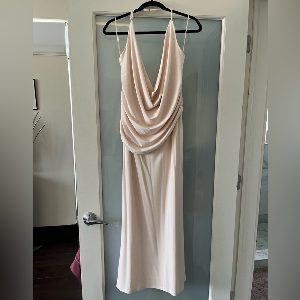 Zara SZ M cowl neck elastic neutral tone dress NWOT